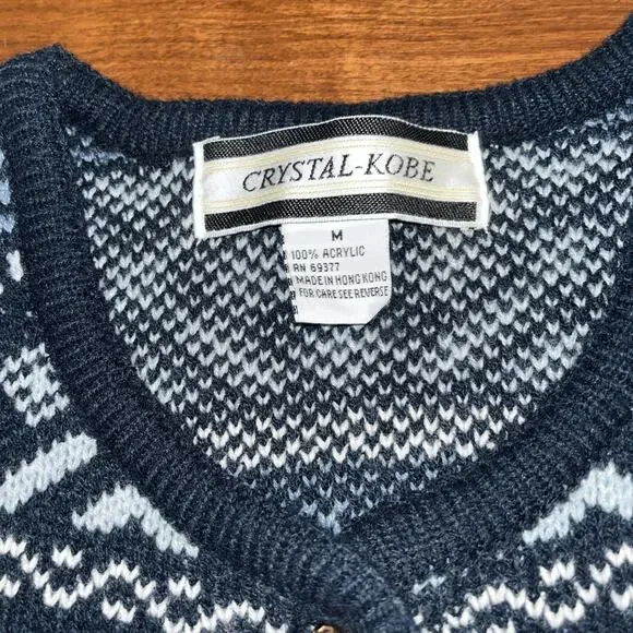 Crystal-Kobe Pine Tree Cardigan Sweater Vintage Ski Size Medium Y2K - Picture 3 of 5